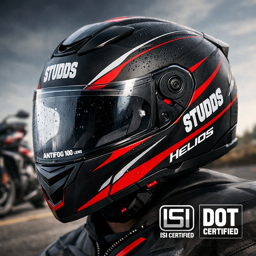 STUDDS Helios helmet close-up shot